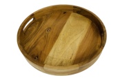 Hot Selling Lazy Susan Serviert ablett Rundes Serviert ablett aus Akazien holz mit Griffen Runde Platte Abendessen Serviert abletts zum Essen