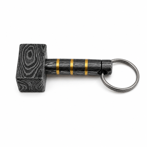 Handmade Damascus Steel Hammer <b>Keychain</b> with Stainless Steel Ring <b>Customized</b> Shape Durable Classic Style Inlay Design Gift - Product Image 2