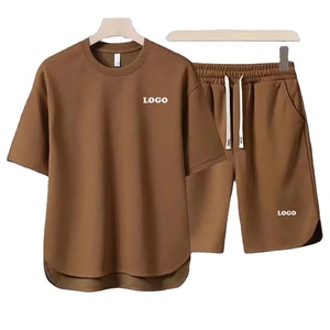 Ensemble pull-over homme en polyester/coton - T-shirt à manches courtes et short de qualité supérieure, coupe classique - Grande taille, respirant et léger pour l'été - Product Image 1