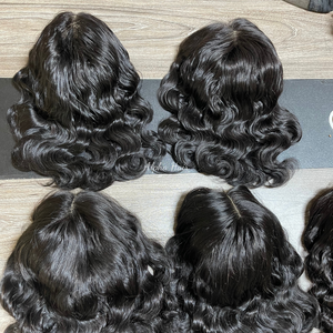 Perruque complète en dentelle noire, cheveux humains vierges, ondulés, double épaisseur, tissage à la machine, tendance 2026 - Product Image 2