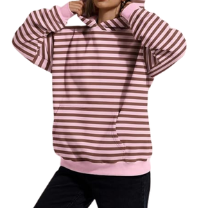 Sudadera con Capucha para Mujer, Personalizada, Estampada a Rayas, Antiarrugas, de Poliéster/Algodón, Informal, de Manga Larga, Fabricante OEM - Product Image 4
