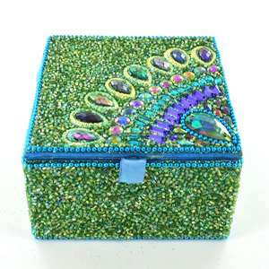 Boîte à Bijoux Ethnique Bleue Élégante avec Perles pour Décoration Intérieure, Cadeau de Mariage, Rangement de Bagues et Colliers - Product Image 3