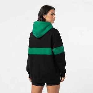 <b>Women</b> <b>Black</b> Green Color Block Oversized Hoodie Long Drop Shoulder Pullover Sweatshirt - Product Image 2