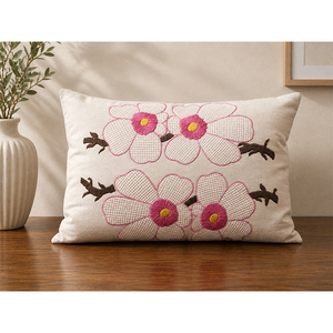 100% Cotton Embroidered Cushion <b>Cover</b> | Decorative <b>Throw</b> Pillow <b>Cover</b> with Floral & Typography Embroidery for <b>Sofa</b>, Living Room - Product Image 1