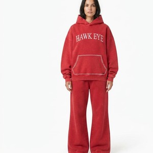 Women's Acid Wash Tracksuit Custom Print Oversized Hoodie <b>Wide</b> <b>Leg</b> <b>Joggers</b> Loose Fit Full Sleeve Cotton Casual Autumn Wear - Product Image 3