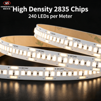 Bande lumineuse LED flexible décorative à haute densité, 10 mm, cuivre, SMD 2835, 24 V, 240 LED/m, CRI90, blanc chaud, IP20, découpable
