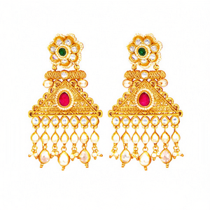 Boucles d'oreilles pendantes en laiton plaqué or 18 carats Heritage Pota avec perle - Style vintage - Product Image 3