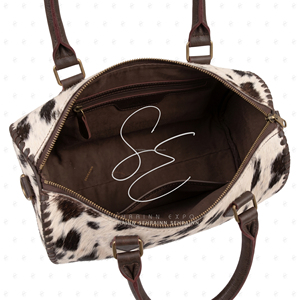 Luxury Hair On Hide Cowhide Leather Speedy Bag with Hand Tooled Floral Leather Carving Rodeo Western Women Purse Gypsy Crossbody - Product Image 4