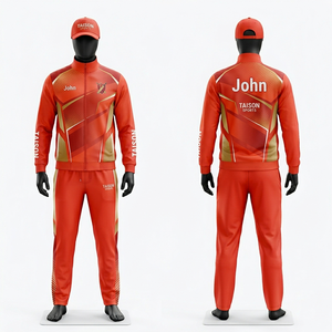 Survêtement de cricket pour homme en polyester interlock premium 280 GSM, design à panneaux orange par sublimation, veste à fermeture éclair intégrale, nom et numéro personnalisés - Product Image 3
