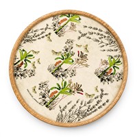 Plateau de service rond en bois artisanal de 11 pouces |   Plateau en bois décoratif à motifs floraux |   Plateau de service multifonctionnel pour thé et en-cas