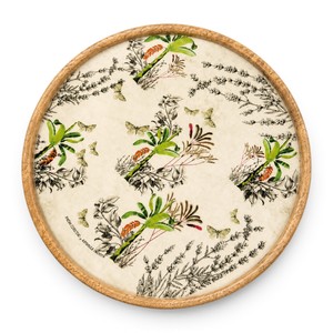 Bandeja Redonda de Madera Hecha a Mano de 11 Pulgadas |   Bandeja de Madera Decorativa con Estampado Floral |   Bandeja Multiusos para Servir Té y Aperitivos - Product Image 2
