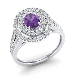 Bague Halo REYES personnalisée en argent sterling 925 avec améthyste naturelle taille ovale 0,75 carat et moissanite certifiée GRA - Product Image 2