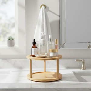 High End Quality Round <b>Wooden</b> Lazy Susan Makeup Organizer With Stand Minimalist Design For Cosmetic Storage - Product Image 3