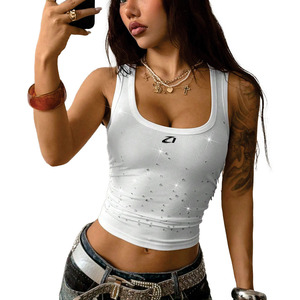 Customized Women’s Luxury Rhinestone Ribbed Crop Tank <b>Top</b> Custom Slim Fit Sleeveless Streetwear Camisole Fashion Women's Shirts - Product Image 4