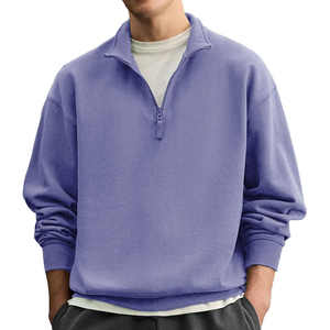 Sweat-shirt oversize pour homme à col zippé, couleur unie, en coton French Terry, pull décontracté à col rabattu, idéal pour l'automne - Product Image 2