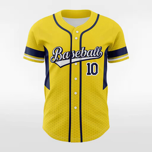Maillot de baseball jaune marine à manches courtes, boutonné sur le devant, imprimé par sublimation, respirant, coupe classique, unisexe adulte, toutes saisons - Product Image 1