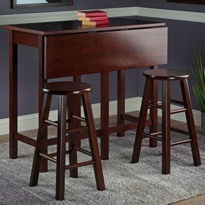 Lynnwood Drop Leaf Island <b>Table</b> with Walnut <b>Stool</b> 2 Square Legs for <b>Bar</b> Setting - Product Image 4