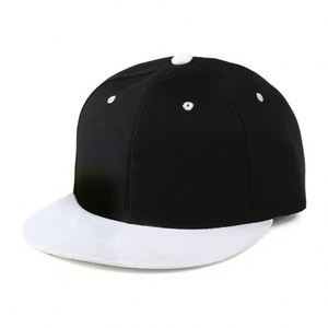 Wholesale <b>Plain</b> Blank 6 Panel Snapback Hat Contrast Color Black and White Flat Brim Hip Hop <b>Baseball</b> <b>Cap</b> with Custom Logo Option - Product Image 2
