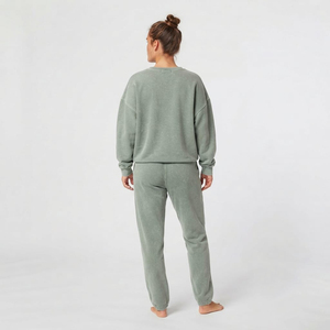 Ensemble de survêtement oversize pour femme, col rond, couleur unie, pantalon long, taille élastique, coupe ample, vêtements décontractés, 100% coton - Product Image 3