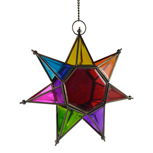 Colorful Star Design <b>Tealight</b> Holder for Christmas Indoor Office Balcony Decor with Hanging <b>Lantern</b> Feature - Product Image 1