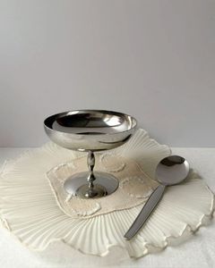 Juego de Tazones para Ensalada de Acero Inoxidable Plateado, Plato Curvo Orgánico, Cuchara y Tenedor con Diseño de Perlas, Decoración Moderna para Mesa, Recipiente Decorativo para el Hogar - Product Image 2