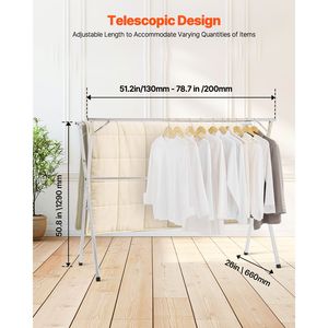 Stendibiancheria Telescopico a 2 Livelli in Acciaio Inox con 30 Fori Antivento e 2 Ganci per Scarpe, Stendino da Interno - Product Image 4