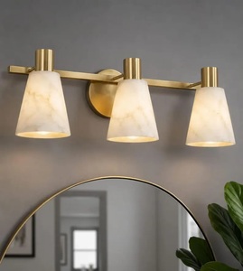 Modern Farmhouse Brass Wall Sconce 3 Light Alabaster Vanity Lamp Rectangle Indoor Bathroom Decor Fixture - Product Image 3