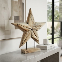 Starios Stand – Sculpture d'étoile en bois artisanale, décoration de table rustique et céleste, œuvre d'art décorative avec support métallique pour la maison