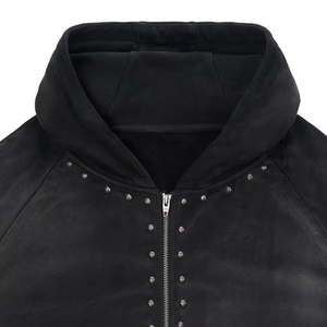 Custom Men <b>Black</b> Studded Rhinestone Zip Hoodie 350GSM Heavyweight Cotton <b>Fleece</b> Regular Fit Streetwear Winter Eco-Friendly - Product Image 4