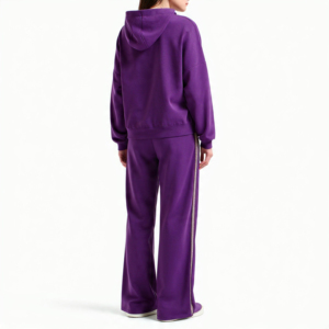 Conjunto Deportivo de Pantalón Ancho y Sudadera Corta para Mujer, con Franja Lateral Metálica y Logotipo Personalizado / Conjunto de 2 Piezas para Descansar - Product Image 4