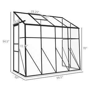 Serra in Policarbonato 8FT X 4FT, Serra a Tettoia in Alluminio con Grondaia e Base Nera, per Giardino e Orto - Product Image 3