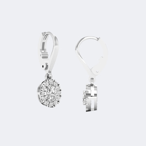 Boucles d'oreilles pendantes linéaires en diamant, 0.20CTW, avec grappe ronde, pavé de griffes et halo - Product Image 5