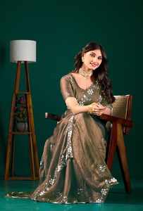 Vexotrend Indian Designer Women's Velvet Satin <b>Saree</b> Beautiful Patola Design Traditional Style Wedding Diwali Party Wear Quick - Product Image 6