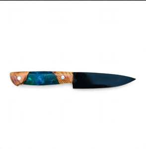 Couteau à découper utilitaire artisanal en acier noir avec manche hybride en résine et bois de ronce pour la cuisine - Product Image 6
