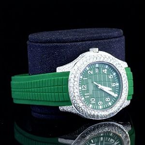 Relojes Automáticos Mecánicos con Esfera de Cristal de 5mm, Correa de Goma, Bisel Verde, Diamantes Moissanite de Calidad VVS1, Letras y Palabras - Product Image 2