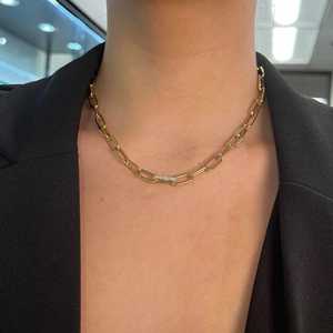 สร้อยคอแบบโซ่คลิปหนีบกระดาษ ทองคำแท้ 14k 18k ประดับเพชรทรงกลมเพาะเลี้ยง 16 นิ้ว สร้อยคอแบบซ้อน สวมใส่ได้ทุกวัน เหมาะสำหรับทั้งชายและหญิง เครื่องประดับคุณภาพสูง - Product Image 4