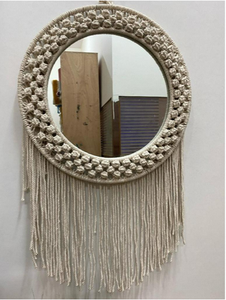 Espejo Decorativo Redondo de Cuerda de Algodón Hecho a Mano, Arte de Pared Colgante de Macramé Tejido para Bodas y Hogar - Product Image 1