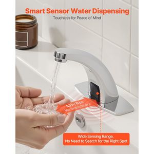 Grifo de Lavabo Automático con Sensor de Movimiento, Funciona con Batería, Agua Fría/Caliente, para Baño, con Cubierta para Orificio, Diseño sin Contacto - Product Image 2
