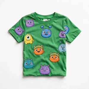 Camiseta de Manga Corta para Niños con Estampado Personalizado, Cuello Redondo, Informal, Transpirable, Ecológica, de Secado Rápido, 100% Algodón Tejido, para Verano - Product Image 1