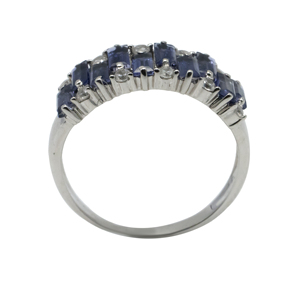 Bague de luxe en argent sterling 925 avec finition rhodiée, pierre bleue taille baguette et accents de zirconium cubique blancs pour femme - Product Image 2