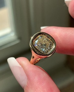 Cushion Cut 3CT Lab Grown <b>Diamond</b> <b>Ring</b> 14K Yellow Gold Bezel Set Signet <b>Ring</b> Modern Statement Fine Jewelry Design - Product Image 5