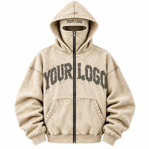 Nouveau Hoodie Zippé Unisexe Tendance en Coton 100% de Haute Qualité, Délavé à l'Acide, avec Masque Amovible, Écologique, Coupe Oversize, Style Streetwear, Imprimé Lettres - Product Image 6