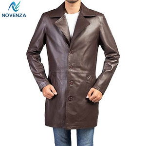 Modern Leather Coat <b>Men</b> Premium <b>Winter</b> Trench Jacket Reversible Warm Lined Button Front for Daily Business Casual Wear - Product Image 3