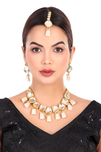 Party Wear Engagement Wedding Anniversary Choker Earrings Set Traditional Zircon Trendy <b>Gift</b> Jewelry Women Necklace Brass Alloy - Product Image 3