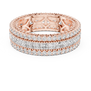 Bague de mariage en or blanc avec moissanite taille princesse, alliance éternité triple rangée, bijoux de mariée pour femme - Product Image 4