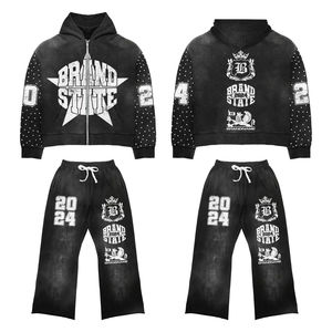 Conjuntos Deportivos Negros Personalizados de Moda Urbana, Diseño de Logotipo con Serigrafía Personalizada y Pedrería - Product Image 1