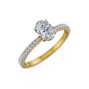Bague classique intemporelle en moissanite taille ovale avec pavés, bague en or bicolore, bijoux de mariage et d'anniversaire, cadeau élégant - Product Image 1