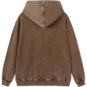 Deep Earth Brown Acid Wash Hoodie Heavyweight Fleece <b>Pullover</b> <b>Men</b> Vintage Wash Hooded Top Custom Streetwear Blank Hoodie - Product Image 2