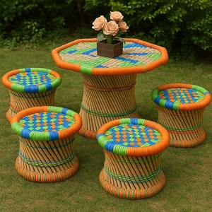 Handmade Eco-Friendly Bamboo Wood Top Frame Farmhouse Modern Outdoor Restaurant <b>Table</b> Set 4 <b>Stools</b> Durable Commercial Furniture - Product Image 3