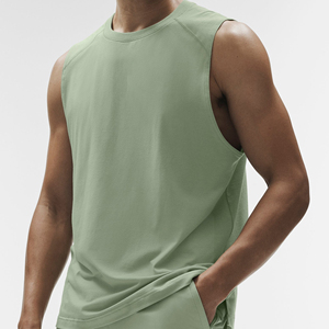 Débardeur Homme Vert Uni Sans Manches Col Rond Décontracté Respirant Tricoté Coupe Ajustée - Product Image 6